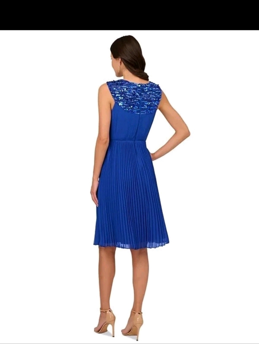 NWT Adrianna Papell Royal Blue Pleated Maxi Dress Sz 12 Sequin Sleeveless Formal - Picture 2 of 16